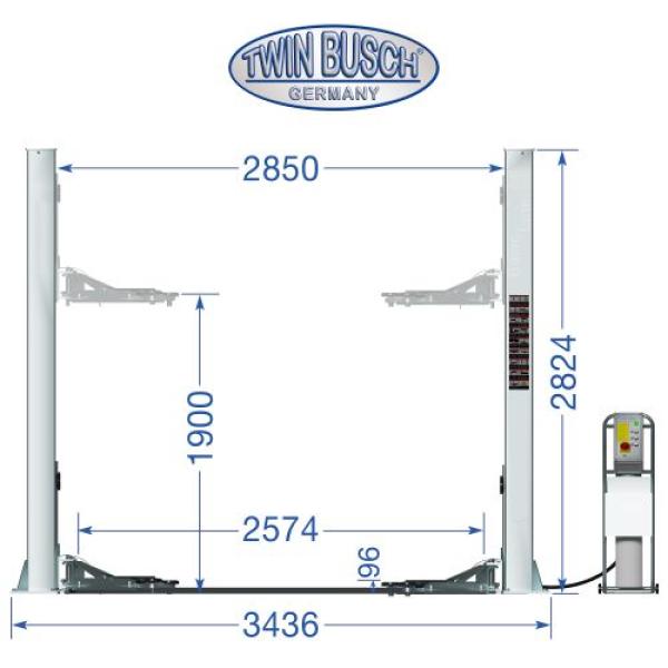 Twin Busch 2 Säulen Hebebühne TW242M 4.2t – BASIC LINE – halbautomatische Entriegelung vollverzinkt